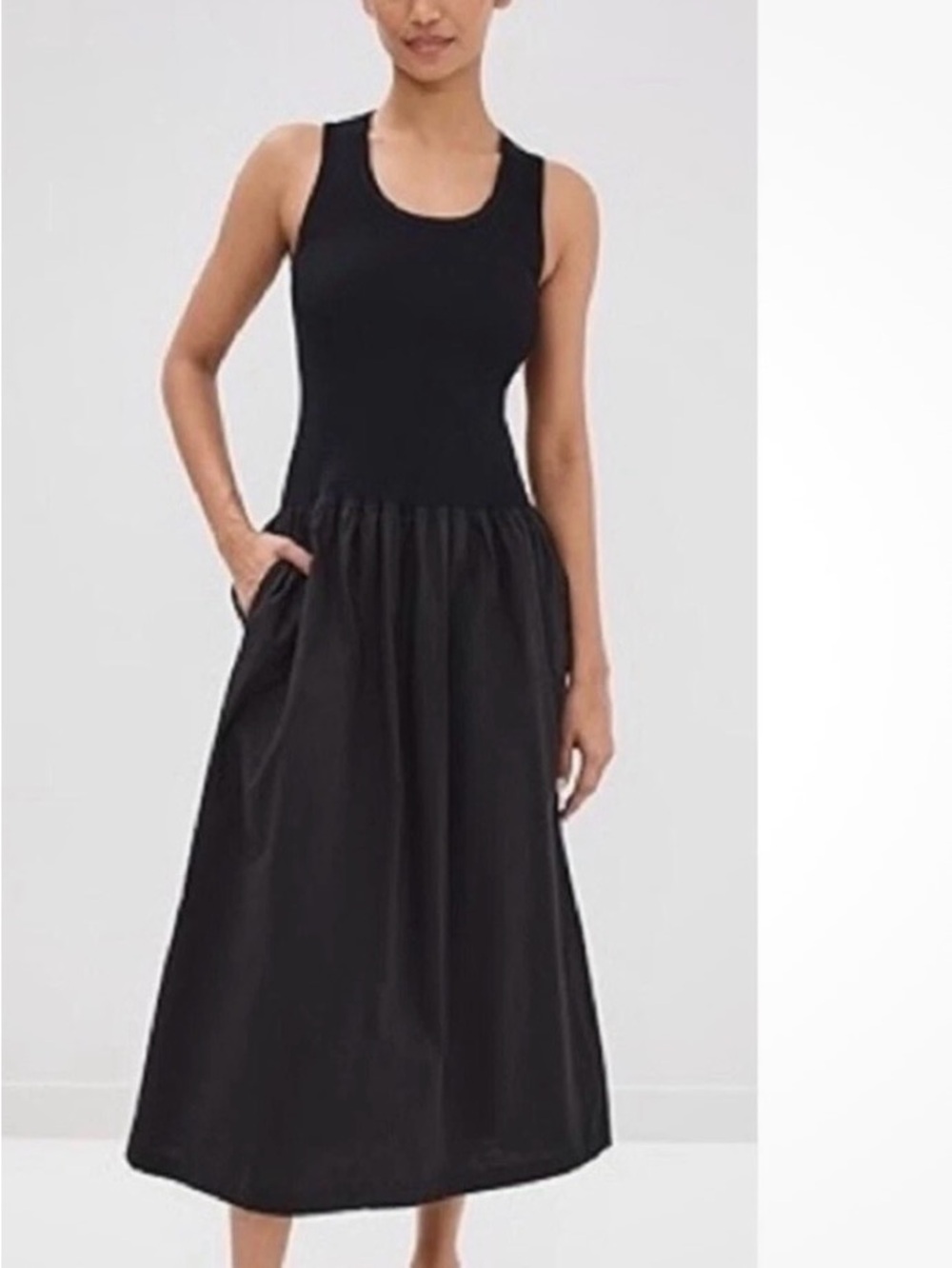 Anthro Nation Los Angeles Sundry‎ mixed media cotton black midi dress medium